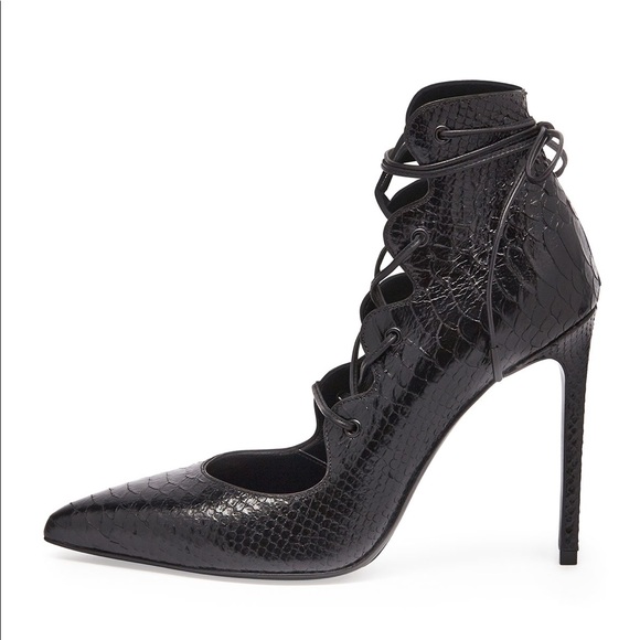 Saint Laurent Black Paris python-embossed Lace-up - Picture 4 of 4